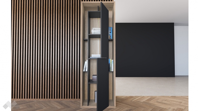 Висок шкаф с две врати Фамо сонома арвен с графит и карбон мат - изглед 2 - МебелМаг Висок шкаф с две врати Фамо сонома арвен с графит и карбон мат - изглед 2