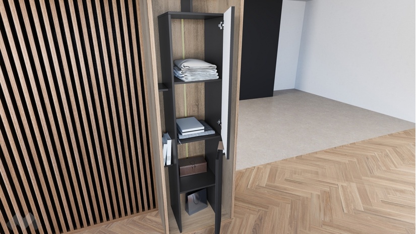 Висок шкаф с две врати Фамо сонома арвен с графит и карбон мат - изглед 3 - МебелМаг Висок шкаф с две врати Фамо сонома арвен с графит и карбон мат - изглед 3