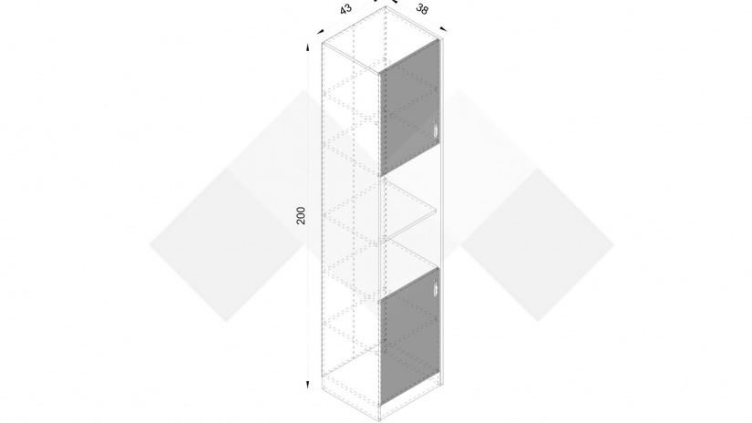 Висок шкаф с две врати Хироу с открити рафтове дъб вотан с черно шагре - изглед 3