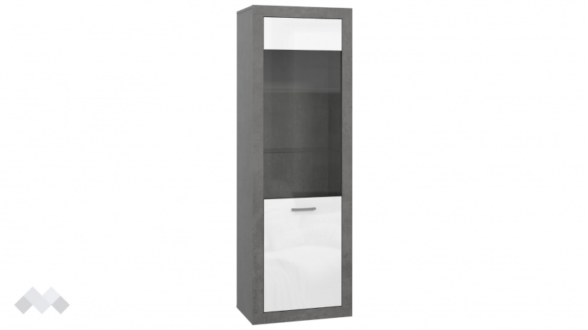 Висок шкаф Требия с витрина сиво с бял гланц - изглед 5 - МебелМаг Висок шкаф Требия с витрина сиво с бял гланц - изглед 5