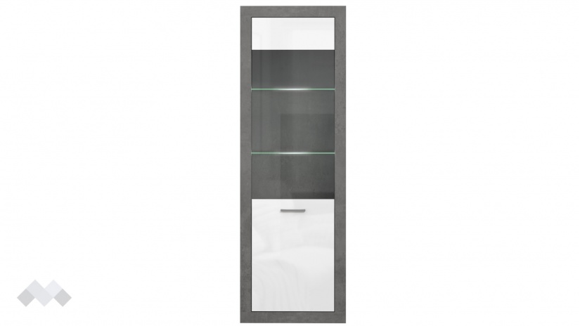 Висок шкаф Требия с витрина сиво с бял гланц - изглед 2 - МебелМаг Висок шкаф Требия с витрина сиво с бял гланц - изглед 2