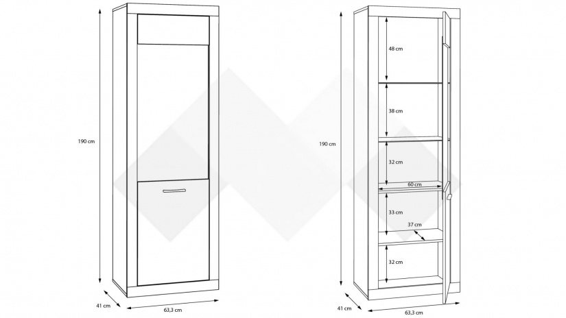 Висок шкаф Требия с витрина сиво с бял гланц - изглед 8 - МебелМаг Висок шкаф Требия с витрина сиво с бял гланц - изглед 8