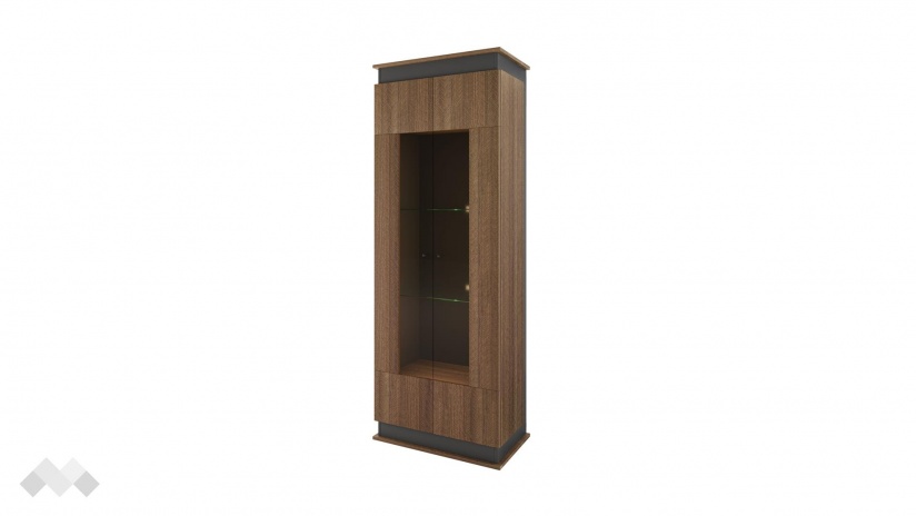 Висок шкаф с витрина Купър песаро с графит - изглед 1 - МебелМаг Висок шкаф с витрина Купър песаро с графит - изглед 1