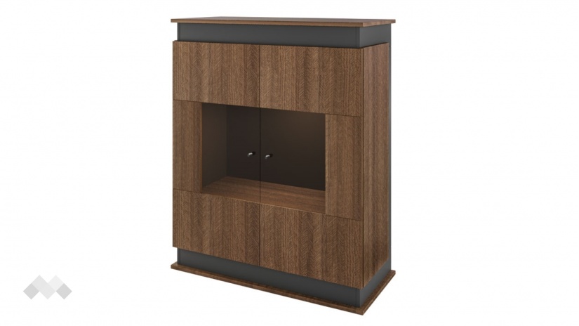 Висок шкаф с витрина Купър песаро с графит - изглед 1