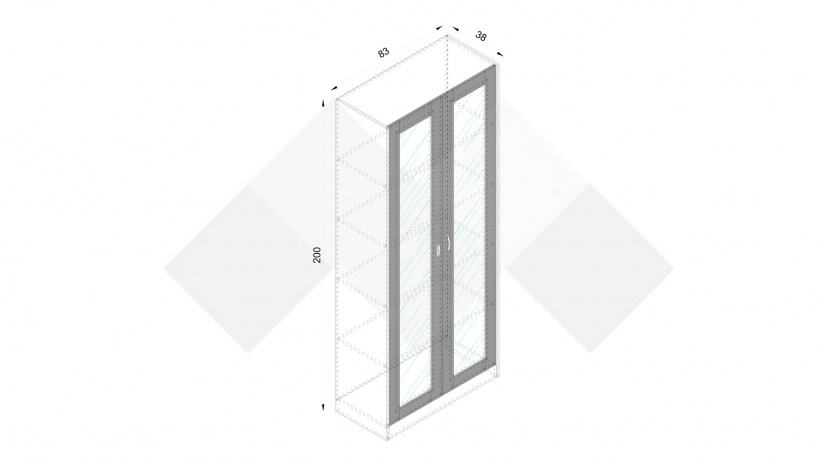 Висок шкаф с витрина Хироу с витрина дъб вотан с черно шагре - изглед 3