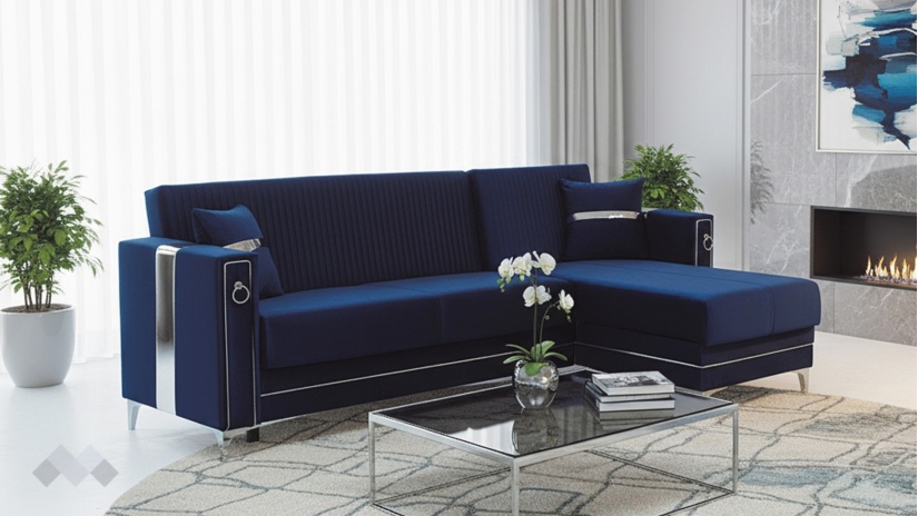 Ъглов диван Дестини универсален ъгъл син - изглед 1 - МебелМаг Ъглов диван Дестини универсален ъгъл син - изглед 1