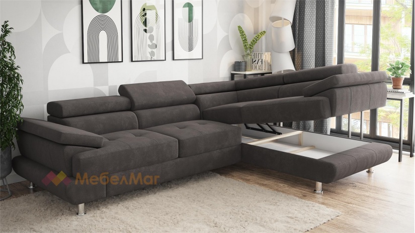 Ъглов диван Авола с посока кафяв - изглед 3 - МебелМаг Ъглов диван Авола с посока кафяв - изглед 3