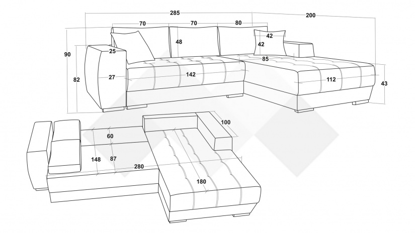 Ъглов диван Бомбай с посока сив - изглед 5 - МебелМаг Ъглов диван Бомбай с посока сив - изглед 5