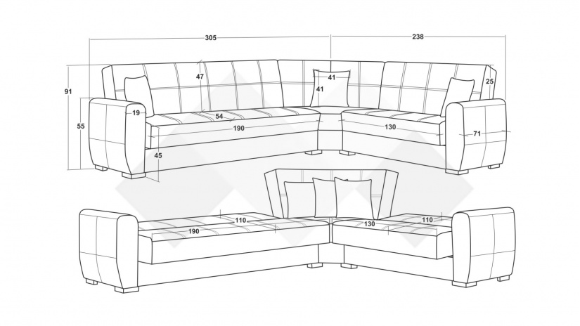 Ъглов диван Гранд универсален ъгъл кафяв - изглед 11