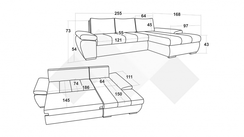 Ъглов диван Савона с посока графит със сиво - изглед 4