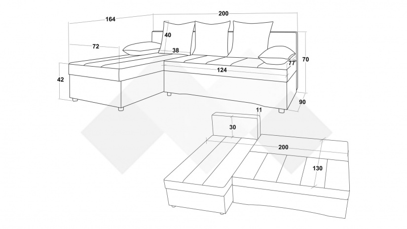 Ъглов диван Селин сив със светло сиво - изглед 12