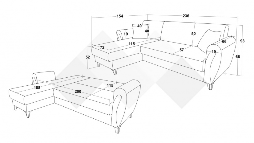 Ъглов диван Серен универсален ъгъл сив - изглед 10