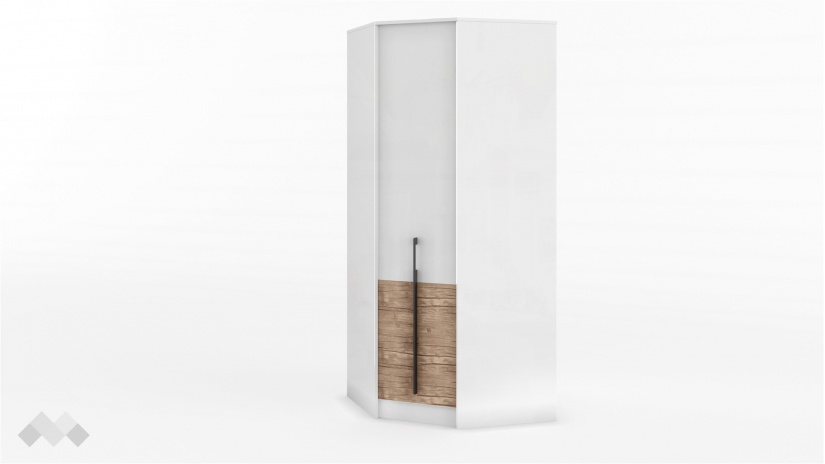 Гардероб Калифорния ъглов бяло с бяло гланц и антик - изглед 1 - МебелМаг Гардероб Калифорния ъглов бяло с бяло гланц и антик - изглед 1