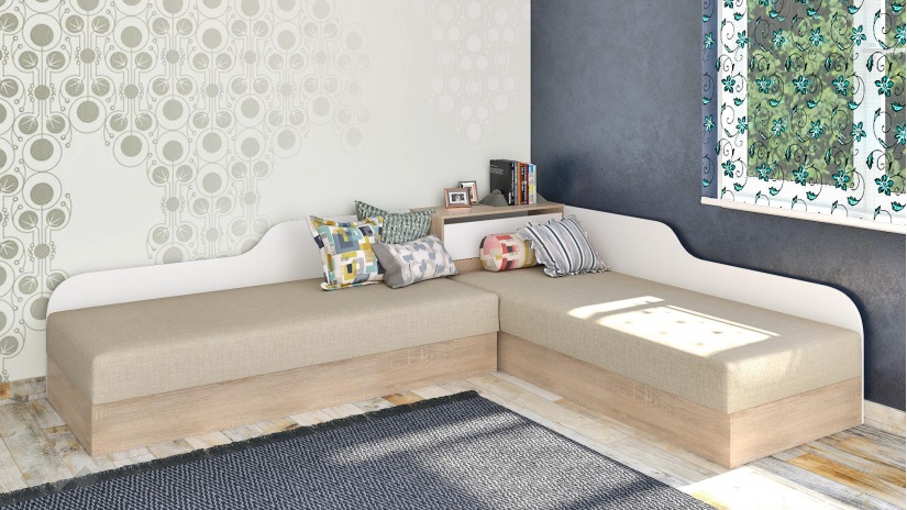 Ъглови легла 82/190 Жизел с включени матраци Бонел 82/190 бяло гладко с дъб - изглед 1 - МебелМаг Ъглови легла 82/190 Жизел с включени матраци Бонел 82/190 бяло гладко с дъб - изглед 1