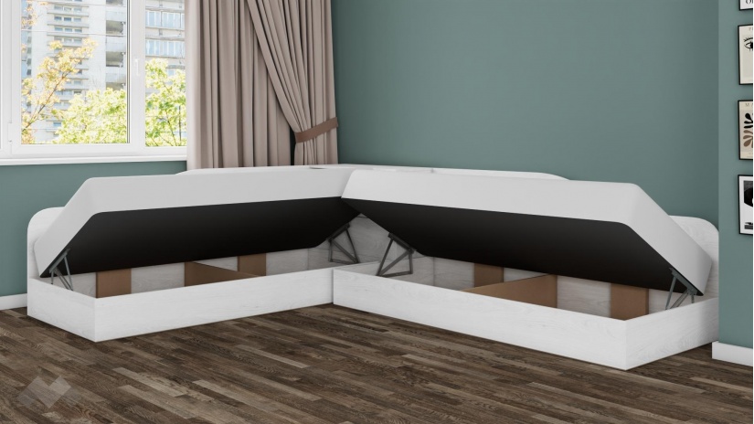 Ъглови легла 82/190 Арго с включени матраци Бонел 82/190 бял фладер - изглед 3 - МебелМаг Ъглови легла 82/190 Арго с включени матраци Бонел 82/190 бял фладер - изглед 3