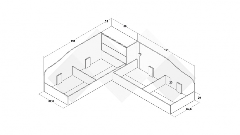 Ъглови легла 82/190 Арго с включени матраци Бонел 82/190 бял фладер - изглед 4 - МебелМаг Ъглови легла 82/190 Арго с включени матраци Бонел 82/190 бял фладер - изглед 4