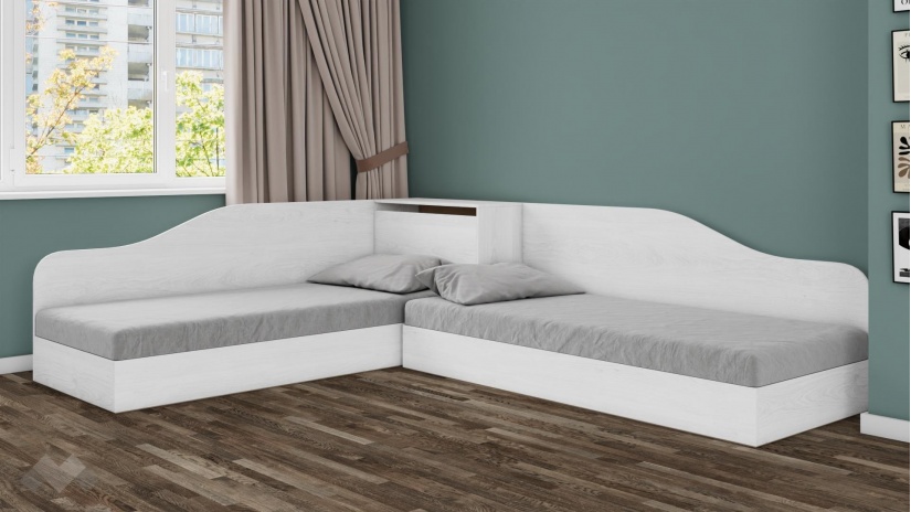 Ъглови легла 82/190 Арго с включени матраци Бонел 82/190 бял фладер - изглед 1 - МебелМаг Ъглови легла 82/190 Арго с включени матраци Бонел 82/190 бял фладер - изглед 1