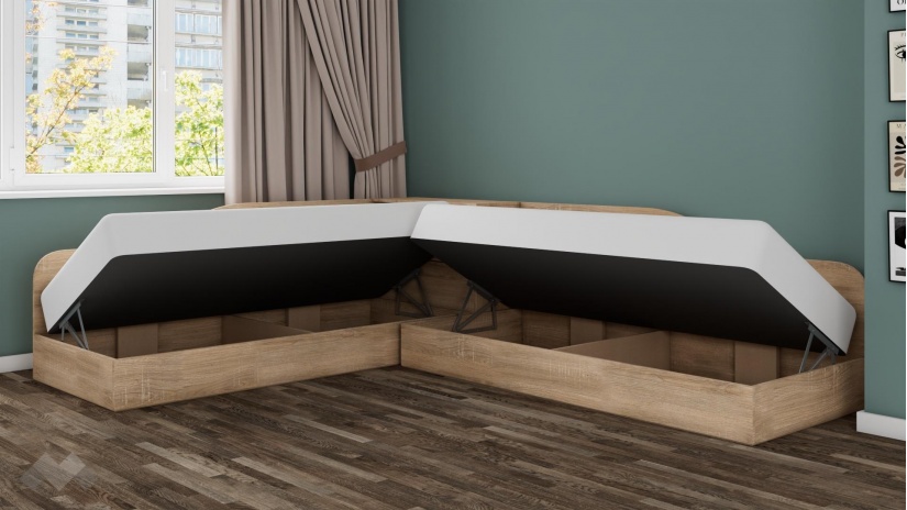 Ъглови легла 82/190 Арго с включени матраци Бонел 82/190 дъб сонома - изглед 3 - МебелМаг Ъглови легла 82/190 Арго с включени матраци Бонел 82/190 дъб сонома - изглед 3