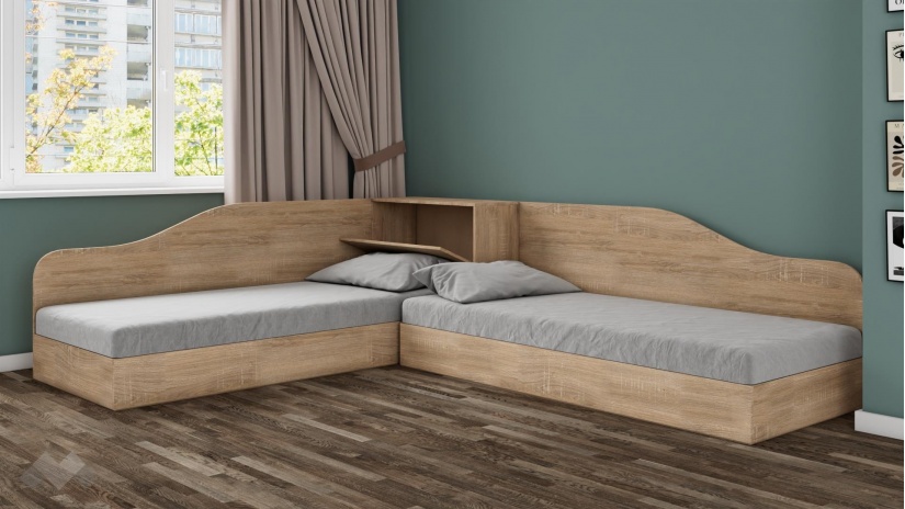 Ъглови легла 82/190 Арго с включени матраци Бонел 82/190 дъб сонома - изглед 2 - МебелМаг Ъглови легла 82/190 Арго с включени матраци Бонел 82/190 дъб сонома - изглед 2