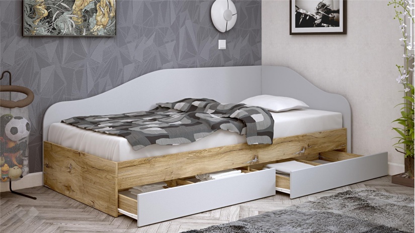 Легло с чекмеджета 90/200 Селтик с включен матрак Бонел 90/200 келтски дъб със светло сиво - изглед 2 - МебелМаг Легло с чекмеджета 90/200 Селтик с включен матрак Бонел 90/200 келтски дъб със светло сиво - изглед 2