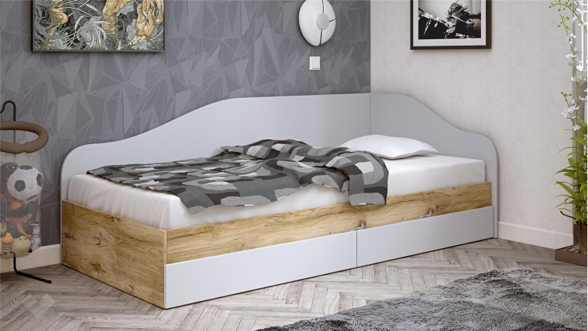 Легло с чекмеджета 90/200 Селтик с включен матрак Бонел 90/200 келтски дъб със светло сиво - изглед 1 - МебелМаг Легло с чекмеджета 90/200 Селтик с включен матрак Бонел 90/200 келтски дъб със светло сиво - изглед 1
