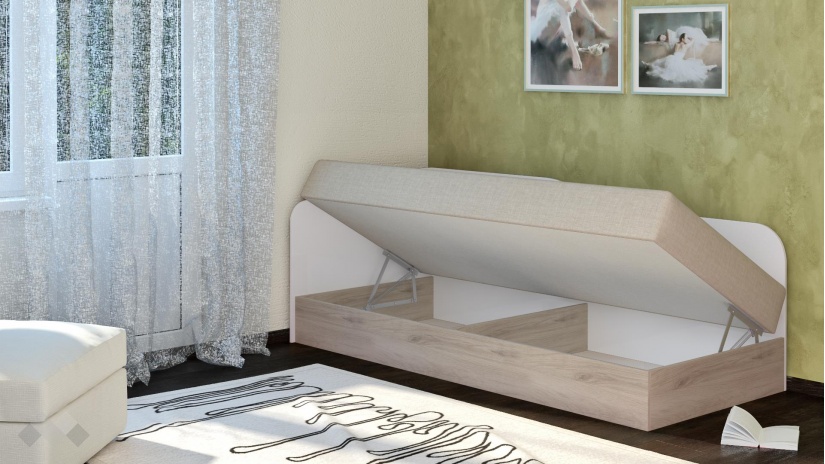 Ъглово легло 82/190 Тексас с включен матрак Бонел 82/190 сонома арвен с бял гланц - изглед 2 - МебелМаг Ъглово легло 82/190 Тексас с включен матрак Бонел 82/190 сонома арвен с бял гланц - изглед 2