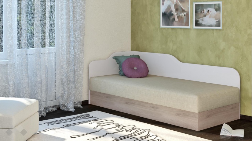 Ъглово легло 82/190 Тексас с включен матрак Бонел 82/190 сонома арвен с бял гланц - изглед 1 - МебелМаг Ъглово легло 82/190 Тексас с включен матрак Бонел 82/190 сонома арвен с бял гланц - изглед 1