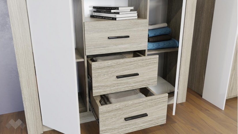 Спален комплект Дарк с включен матрак Бонел 160/200 дъб ойстър с бял гланц - изглед 10 - МебелМаг Спален комплект Дарк с включен матрак Бонел 160/200 дъб ойстър с бял гланц - изглед 10