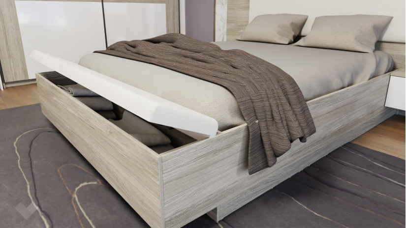 Спален комплект Дарк с включен матрак Бонел 160/200 дъб ойстър с бял гланц - изглед 5 - МебелМаг Спален комплект Дарк с включен матрак Бонел 160/200 дъб ойстър с бял гланц - изглед 5