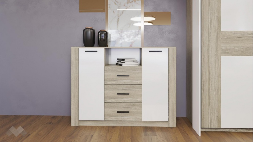 Спален комплект Дарк с включен матрак Бонел 160/200 дъб ойстър с бял гланц - изглед 8 - МебелМаг Спален комплект Дарк с включен матрак Бонел 160/200 дъб ойстър с бял гланц - изглед 8