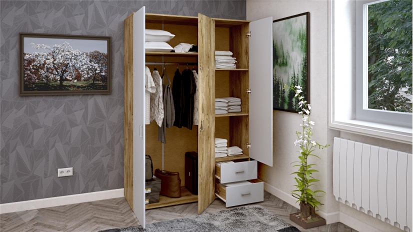 Гардероб Селтик трикрилни келтски дъб със светло сиво - изглед 2 - МебелМаг Гардероб Селтик трикрилни келтски дъб със светло сиво - изглед 2