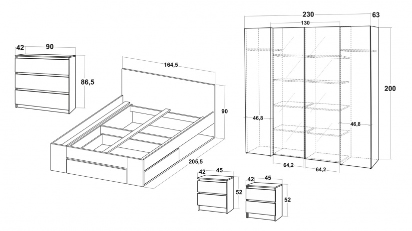 Спален комплект Лорис дъб кремона с бял гланц - изглед 2
